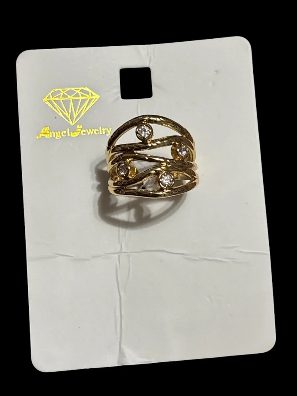 Gold-Tone Multi-Band Ring with Clear Stones